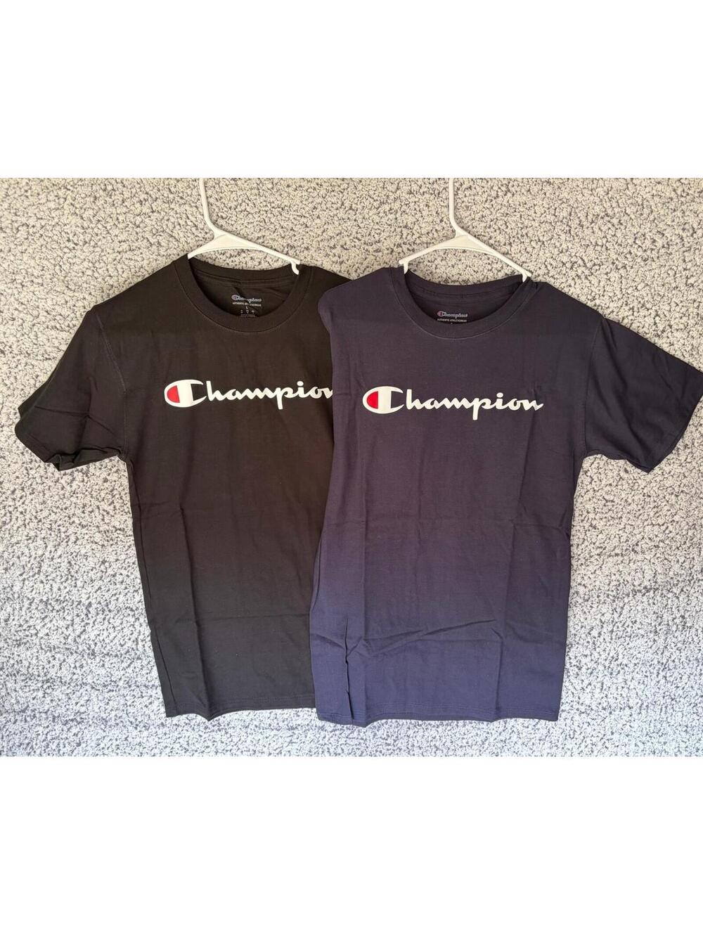 Champion Script Logo T-Shirts Lot of 2 Black Navy Blue Size Small NWOT